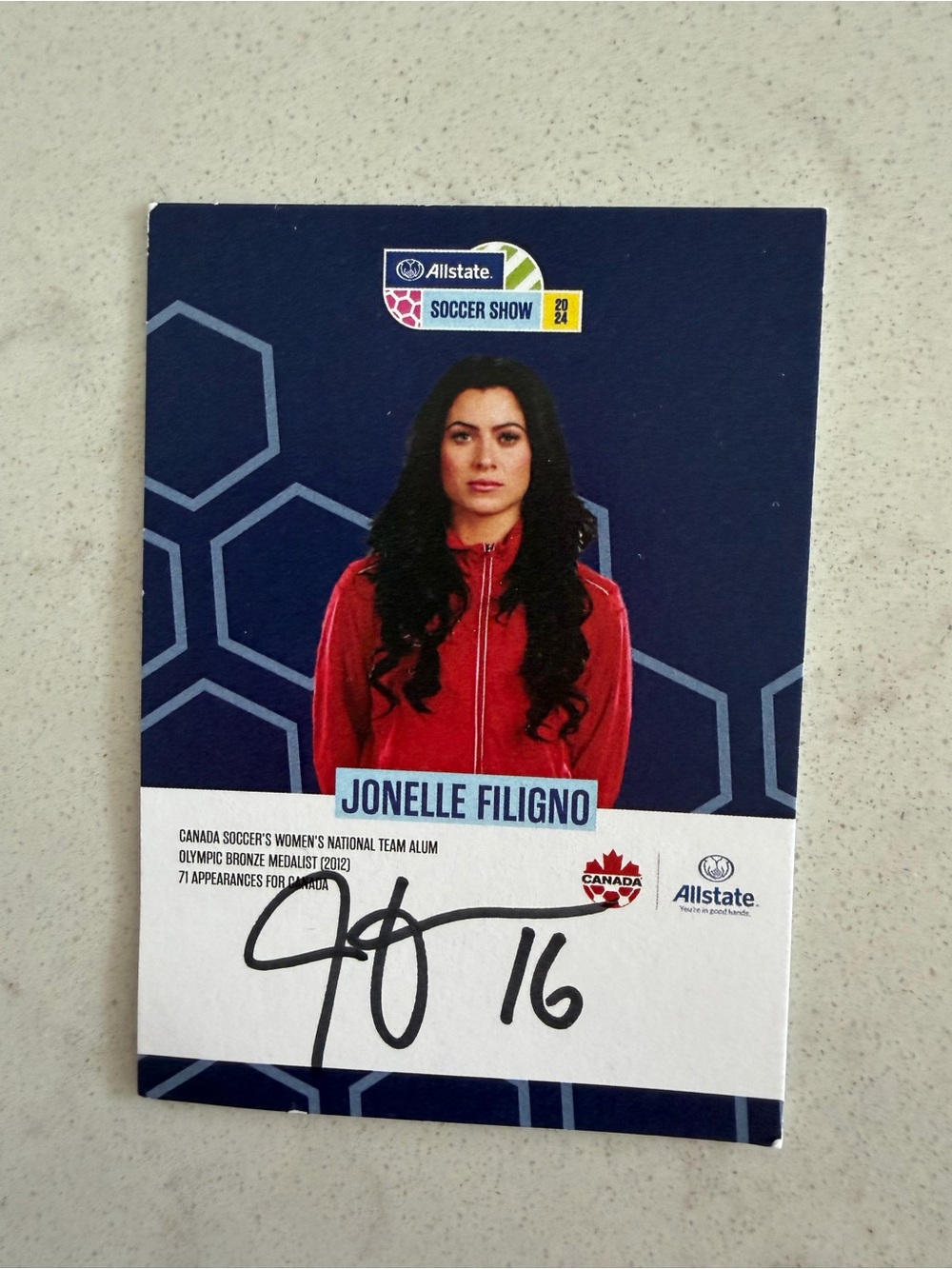 Jonelle Filigno Signed Allstate Soccer Show 2024 Card